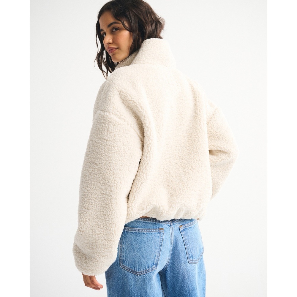 Abercrombie & Fitch Full Zip Sherpa Beige Bomber Jacket / Size Large